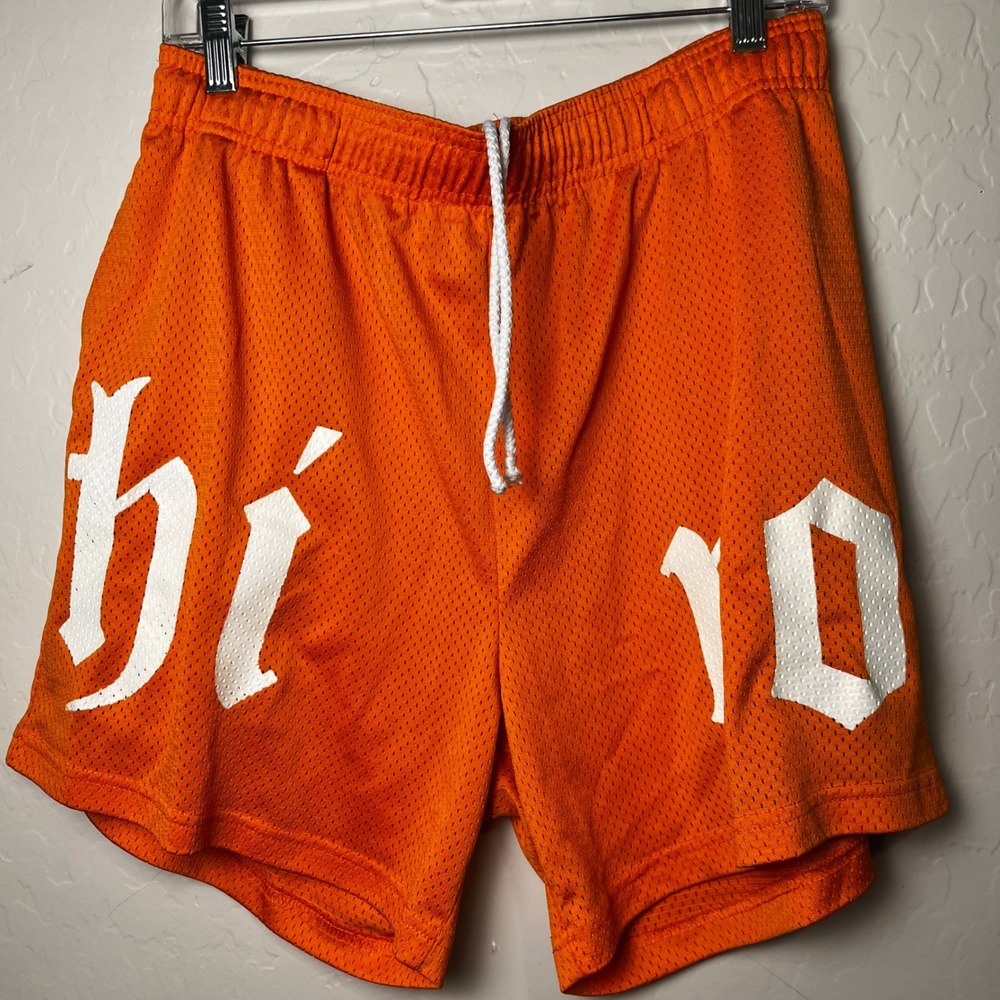 Money Buys Happiness Orange Mesh Graphic Shorts Mens Large Streetwear Athletic